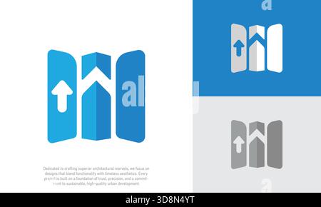 Modern Minimalist Abstract Logo - Vertical Pillars, Upward Arrow, Flat Design  Construction, Finance, Growth, Tech Stock Vector