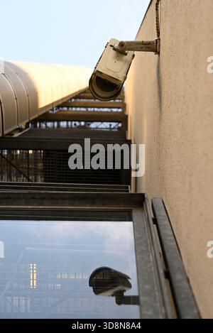 Details of Security Cameras on different buildings. Hamburg city near Hamburg Port. Stock Photo