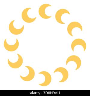 Round crescent moon frame. Isolated white background. Simple flat vector illustration. Stock Vector