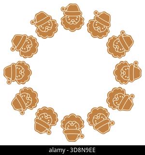 Cute Santa. Round frame. Christmas cookies. Isolated white background. Vector illustration. Stock Vector