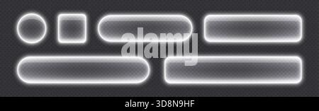 Glossy neon buttons, transparent banners made from glass. Stock Vector