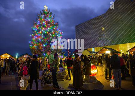 Christmas Tree, Shipyards Christmas Market, North Vancouver, British Columbia, Canada Stock Photo