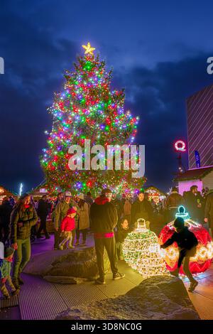 Christmas Tree, Shipyards Christmas Market, North Vancouver, British Columbia, Canada Stock Photo