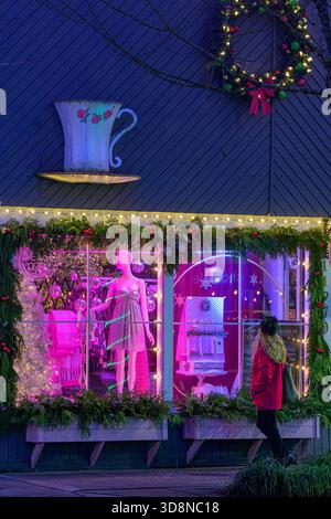 Chrismas window display, , illuminations, downtown, Maple Ridge, British Columbia, Canada Stock Photo