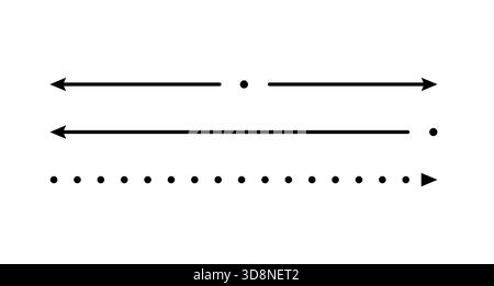 Set of long, dotted arrow icons. Thin, black straight arrows isolated on white background Stock Vector