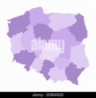 Poland dotted map. Digital style map of the country on a white background. Poland shape with circle dots. Colored dots style. Small-sized circles. Stock Vector