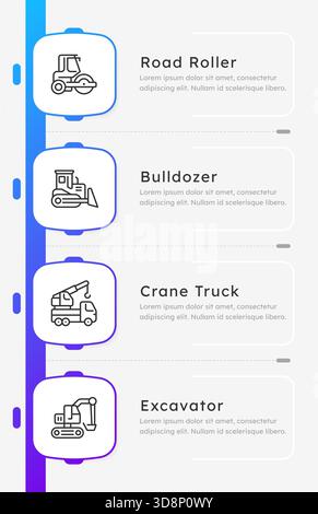 Construction vehicle types infographic 4 steps Stock Vector