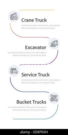 Four types of heavy machinery infographic 4 steps Stock Vector