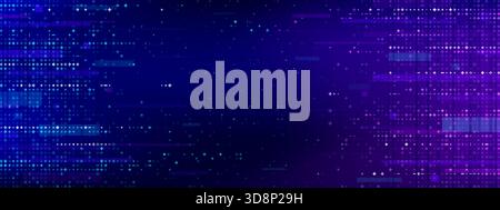Game glitch background. Cyber bg with glitch distortion and pixel noise, plus signs and moving stripes. Dynamic futuristic glitch backdrop. Cyberpunk bg with binary code and screen damage textures Stock Vector