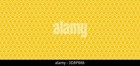 Seamless honeycomb pattern. Yellow repeated hexagon grid background. Golden honey beehive mosaic shape wallpaper. Gold repeating geometric hexagonal structure. Vector wide backdrop texture Stock Vector