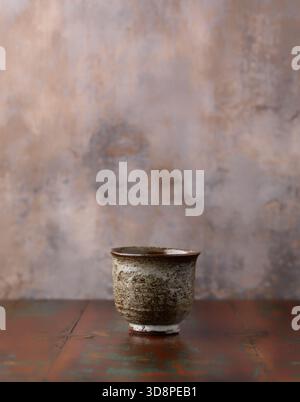 Traditional, handcrafted ceramic on wooden background. Soft focus. Copy space. Stock Photo