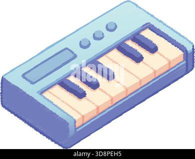 Small electronic keyboard with buttons and speakers in a blue housing. Stock Vector
