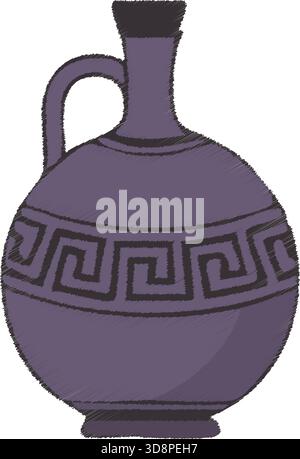 Dark ceramic amphora with a single handle and geometric band decoration. Stock Vector