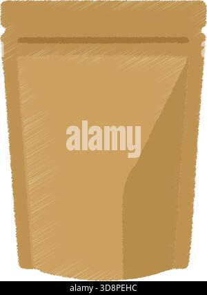 Resealable stand up pouch made from kraft style material for dry goods packaging. Stock Vector