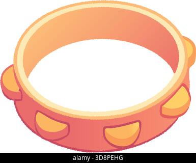 Circular handheld tambourine with multiple metal jingles around the rim. Stock Vector