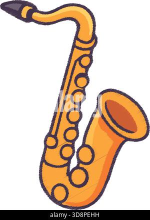 Shiny curved saxophone with keys and mouthpiece in warm gold tones. Stock Vector