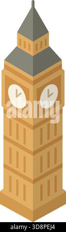 Stone clock tower with pointed roof and four clock faces reminiscent of a famous city landmark. Stock Vector