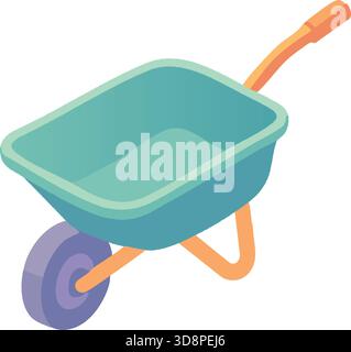 A garden wheelbarrow with deep basin single front wheel and handles for hauling. Stock Vector