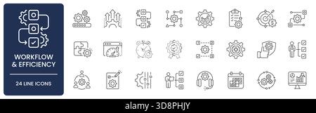 Business Operations and Workflow Efficiency Line Icon Set with Editable Stroke. Collection of optimization, process flow, automation, productivity Stock Vector