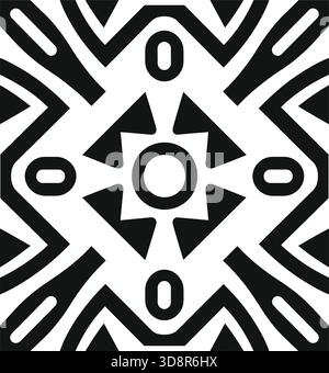 Geometric design features a central sunburst shape with triangular rays surrounded by four oval elements and zig-zag patterns on a white background. Stock Vector