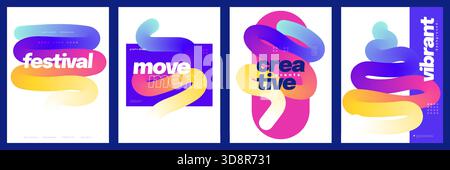 Simple and Minimalist Poster Set with Colorful Curved Lines. For Posters, Cards, Brochures, Backgrounds, Wallpapers and Event Flyers Stock Vector