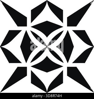 Black geometrical shapes create a unique design. The shapes give the appearance of a flower or star with triangles, diamonds, and curved forms. Stock Vector