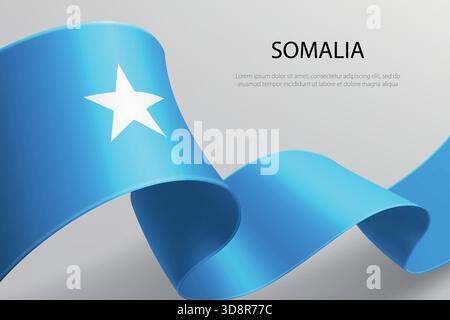 Somalia elegant 3D ribbon with national flag, colors waving smoothly Stock Vector
