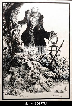 Bernie Wrightson drawing and Bill Dubáy script, Uncle Creepy Introduction, Creepy Number Sixty-Seven, Warren Publishing Company, 1974, India ink on pa Stock Photo
