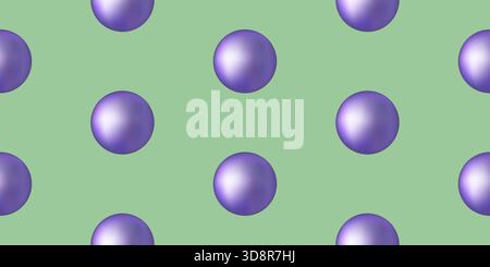 Seamless pattern with purple gradient spheres of balls with metallic sheen on a soft pastel mint green background. Horizontal glossy bubbles texture Stock Vector