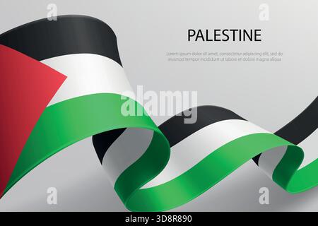 Palestine elegant 3D ribbon with national flag, colors waving smoothly Stock Vector