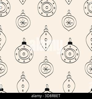 A simple pattern of black and white ornaments is arranged evenly on a light background. This design can be used for holiday crafts, cards, or festive Stock Vector
