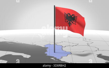 Albania map shape with waving flag background. Alpha channel outline of ...