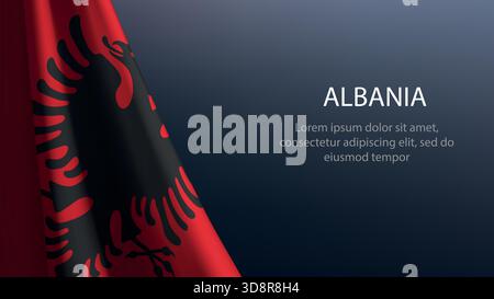 Albania national flag design with fabric texture on dark gradient backdrop national flag design with fabric texture on dark gradient backdrop Stock Vector