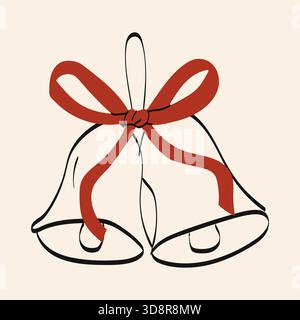 Two elegantly designed bells with a bright red ribbon are displayed on a light background, perfect for adding cheer to holiday events and celebrations Stock Vector