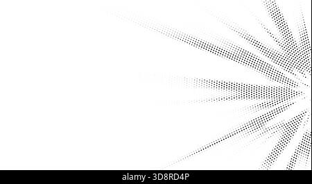 Retro comic-style halftone background featuring radial dotted burst lines from right corner. Stock Vector