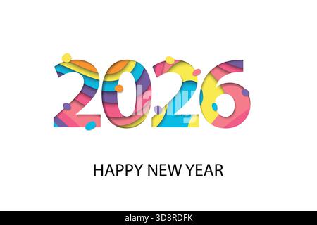 Vibrant multicolor 2026 numbers with layered paper texture and playful festive decoration. Stock Vector