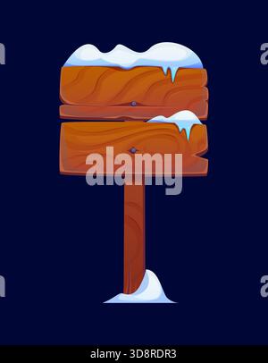 Christmas wooden winter snowy sign on wood pole Stock Vector