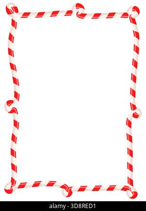 Christmas striped candy cane vector frame, Red and white rectangular border for holiday designs Stock Vector