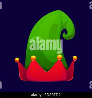 Cartoon elf hat, green and red Christmas cap Stock Vector