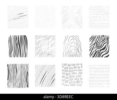 Crosshatch patterns range hand drawn texture set, crosshatch line doodle grunge background. Scribble graphite strokes, lines, wood, shading elements. Vector illustration Stock Vector