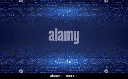 Blue digital dots create an abstract glowing tunnel with depth and futuristic motion Stock Vector