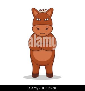 Grumpy cartoon horse standing upright with crossed arms Stock Vector