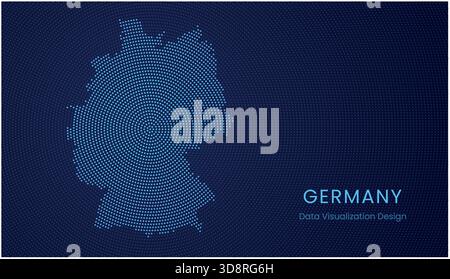 Germany stylized dotted map in modern circular data tech visualization concept. Stock Vector