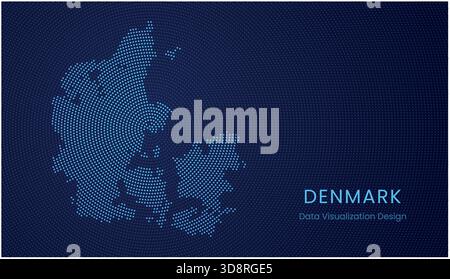 Denmark stylized dotted map in modern circular data tech visualization concept. Stock Vector