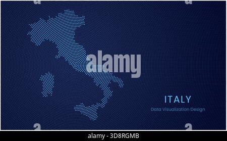 Italy stylized dotted map in modern circular data tech visualization concept. Stock Vector