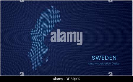 Sweden stylized dotted map in modern circular data tech visualization concept. Stock Vector