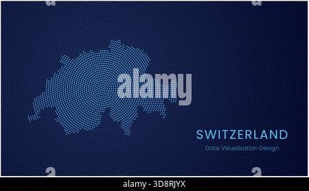Switzerland stylized dotted map in modern circular data tech visualization concept. Stock Vector
