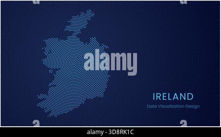 Ireland stylized dotted map in modern circular data tech visualization concept. Stock Vector