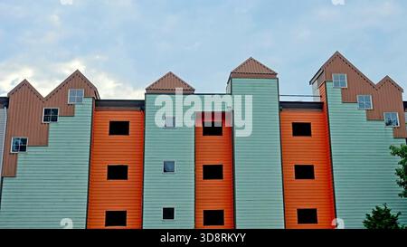 A building facade with a colorful design inspired by Tetris, Seattle, USA Stock Photo