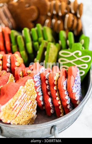 Assorted Holiday Cookies in Festive Red and Green Colors Stock Photo